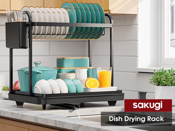 Dish Drying Rack for Kitchen Counter Large Capacity Sink Organizer with Cutlery Holder Easy Clean, Modern Home Essential