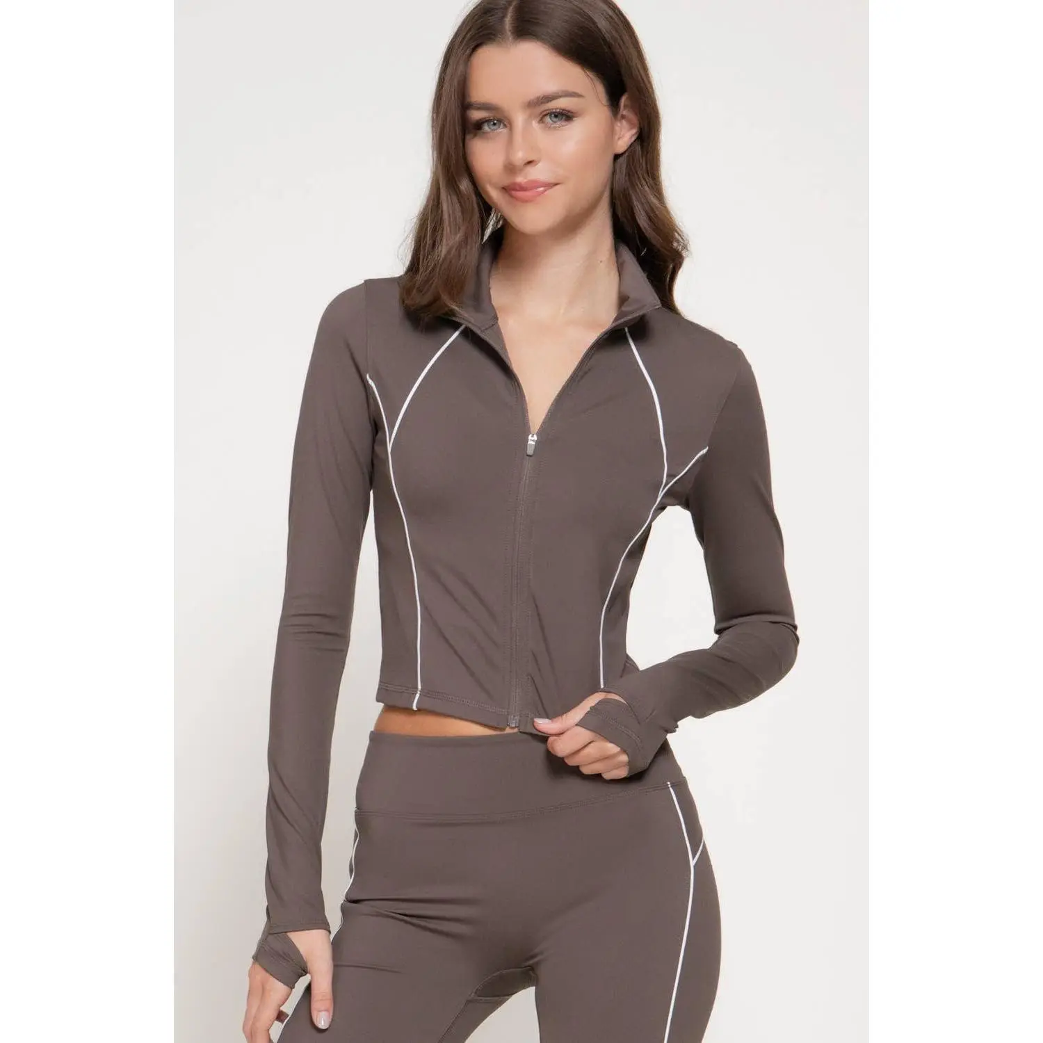 Coffee Front Double Zip Jacket
