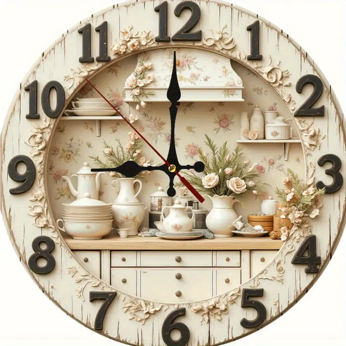 10x10 Inch Rustic Farmhouse Wall Clock with Round Face - Non-Ticking Silent Quartz Movement, Battery- Artificial Wood Clock Suitable, Living Room, Bedroom - Modern Rustic Home Decor