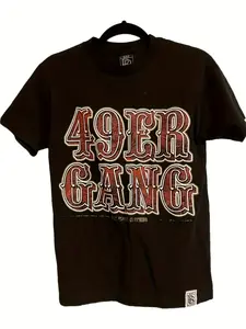 49ER GANG Men's & Unisex Heavyweight 220g T-Shirt - Vintage Distressed Y2K Streetwear Tee with 49ER GANG & 94 Number Back Print, Solid Color Crew Neck Short Sleeve for Gym, Jogging, Casual Wear - Machine Washable Retro Style, PLUS SIZE