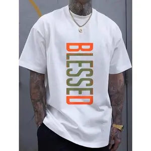BLESSED 100% Cotton T-Shirt – Gradient Blue Graphic Tee, Trendy Urban Streetwear for Faith & Style Enthusiasts