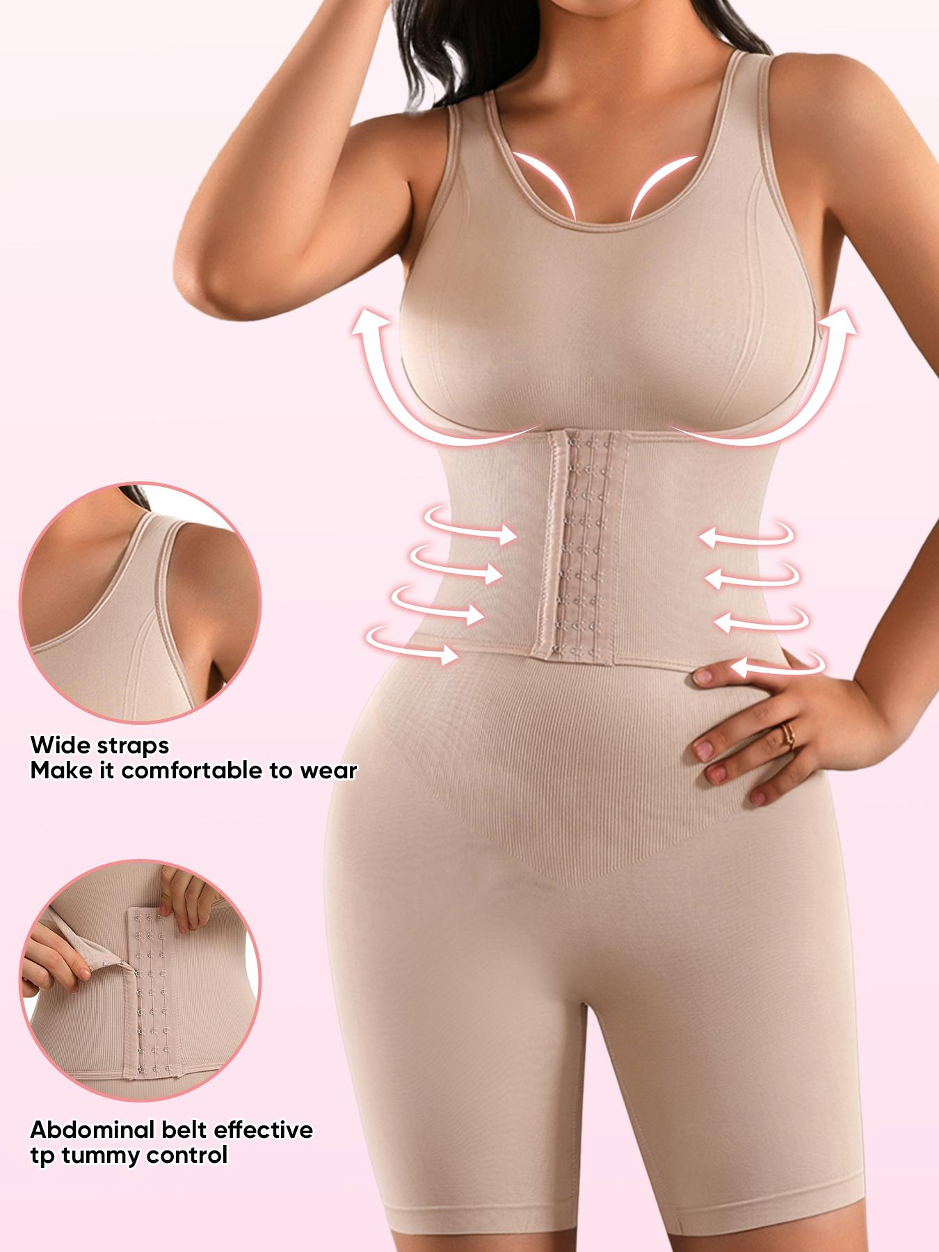JUQDNX Solid Tummy Control Bodysuit with Abdominal Compression Women's Seamless Butt-Lifting Bodysuit with Snap Crotch Slimming Body Shaping Underwear & Postpartum Shapewear Features faja  con  rellenos