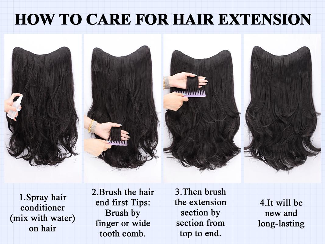 HIUSVO Clip in Hair Extensions, 1PCS Long Wavy Layered Synthetic Hair Extensions for Women Invisible Wire Hair Extensions Soft Hairpieces 20Inch/16Inch