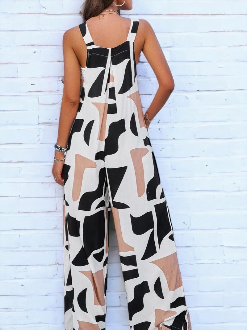 Women's Casual Loose Overalls Jumpsuits One Piece Sleeveless Printed Wide Leg Long Pant Rompers With Pockets 2025 New Baggy Adjustable  Outdoorfun Summertok Vacation Sizes Run Small Thin