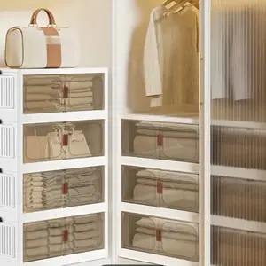 1/2/3/4/5-Layer Extra Large Storage Cabinet, Multi-Layer Foldable Storage Box with Door, Stackable Storage Cabinet for Shoes, Sundries, Books, Clothes, Home Storage Organizer for Closet, Wardrobe, Bedroom, Bathroom, Office, Kitchen