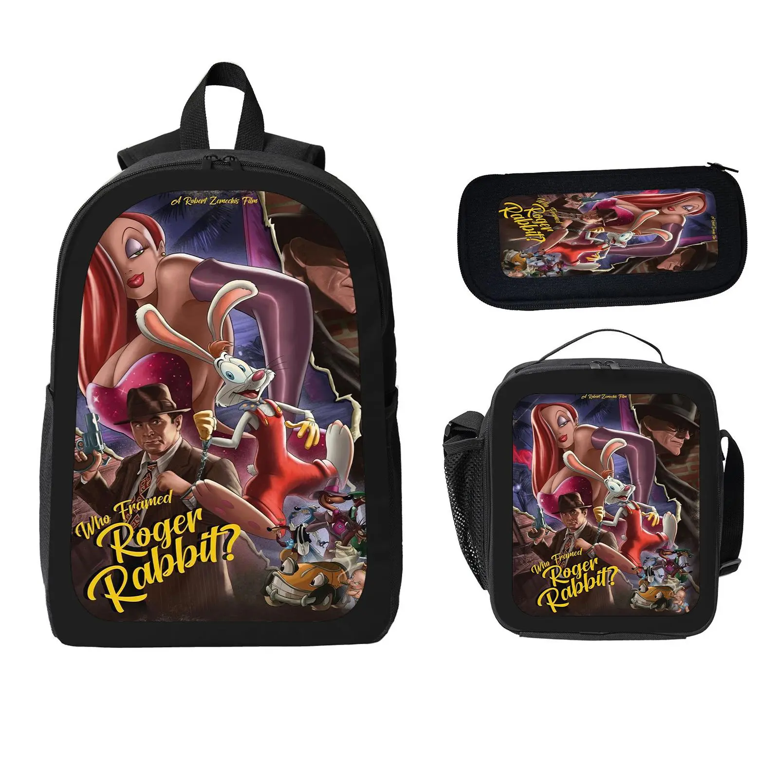 Roger Rabbit  3 Pcs School Backpack Set for Boys Girls Kids, Large Capacity Bookbag with Insulated Lunch Bag Pencil Case, Water Resistant Travel Daypack for Elementary Middle School a-54