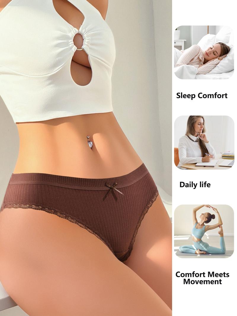 HOTCOM Cotton Underwear for WomenBreathable Lace Bikini Panties Women's HipsterUnderpants XS-XL 7 Pack