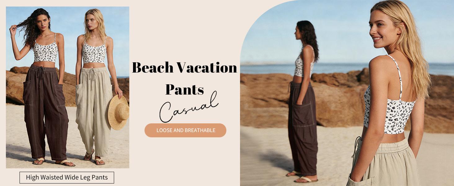 UANEO Women's cotton Wide Leg Pants Oversize Casual Loose Fit Beach Palazzo Harem Pants with Pockets Vacation summer outfits  Womenswear