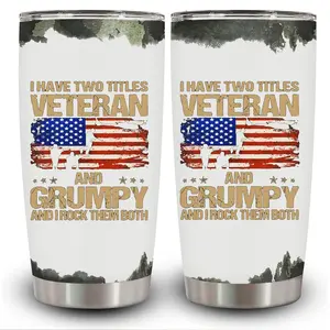 Veteran Grumpy Gifts – 20oz Black Veteran Tumbler, Tumbler for Veterans, Army, Navy, Air Force, Marine Corps, Veterans Day Gift for Men, Him
