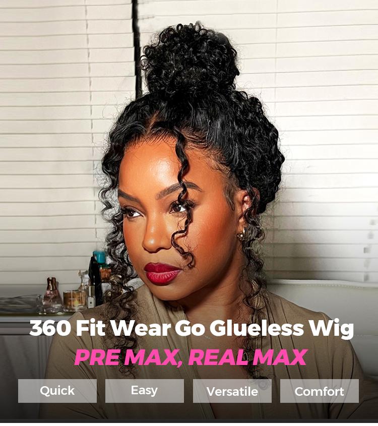 CurlyMe Water Wave / Kinky Straight Invisi Strap Snug Fit 360 Transparent Lace Frontal Human Hair Wigs Wear Go Glueless Wig Bleached Knots Pre Cut Lace Pre Plucked Realistic Hairline Beginner Friendly