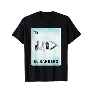 Unisex Crew Tee El Barbero 100% Cotton Black T-Shirt - Mexican Barber Cards Design - Gifts for Men, Dad, Husband, Grandpa - S-XXXL