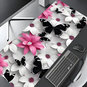 Floral & Butterfly  Pattern Desk Mat, Rectangle Desk Mat, Non-slip Rubber Pad, Desktop Decoration Pad for Office, Laptop, Desktop Computer, Gaming Desk Accessory, Office Desk  Poccessories, Office Supplies