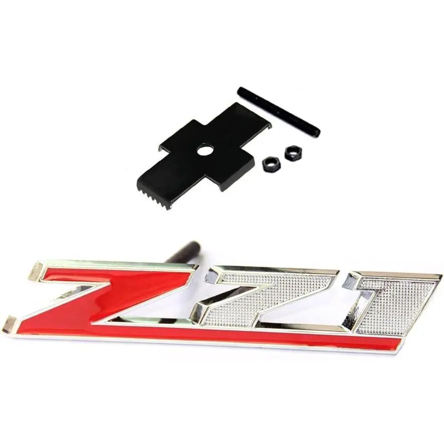 1x OEM Red Z71 Grill Emblem Badge - Chrome Body Panel Decal, Grill Replacement Part for Z71 Model Silverado 2500Hd, Silverado 3500Hd, Sierra Tahoe Auto Body