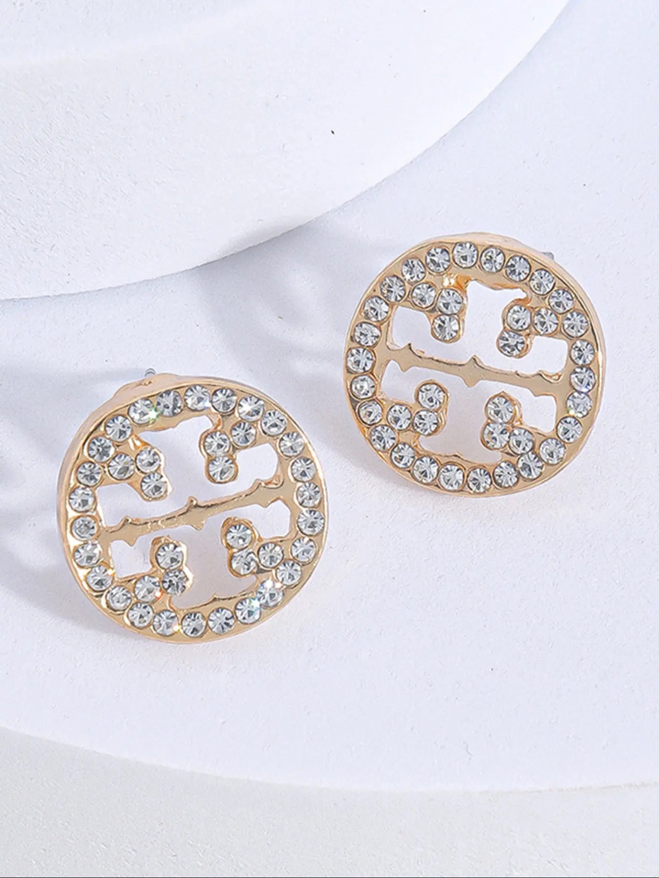 Elegant Rhinestone Embellished Hollow Out Round Stud Earrings, Fashionable Minimalist Design, Small Metal Ear Pins for Women, Perfect for Daily Wear, Unique Design Earrings, Stud Earring Jewelry, Studs Earrings