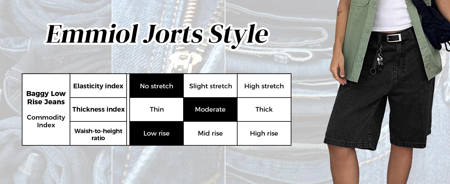 EMMIOL Women Jorts Baggy Jeans Shorts Mid-Low Waisted Denim Y2K Hip-Hop Shorts Summer Hot Short Pants Streetwear