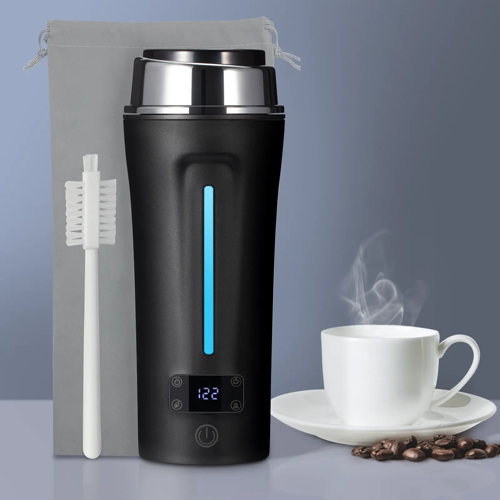 Ceaplot Compact Automatic Stainless Steel Electric Kettle (0.35L/1 lbs) - 110-240V Dual Voltage Portable Kitchen Appliance, Fast Boiling Travel Tea Kettle with LCD Display, 4 Temp Settings, 4-Color LED, US Plug for Travelers, Students