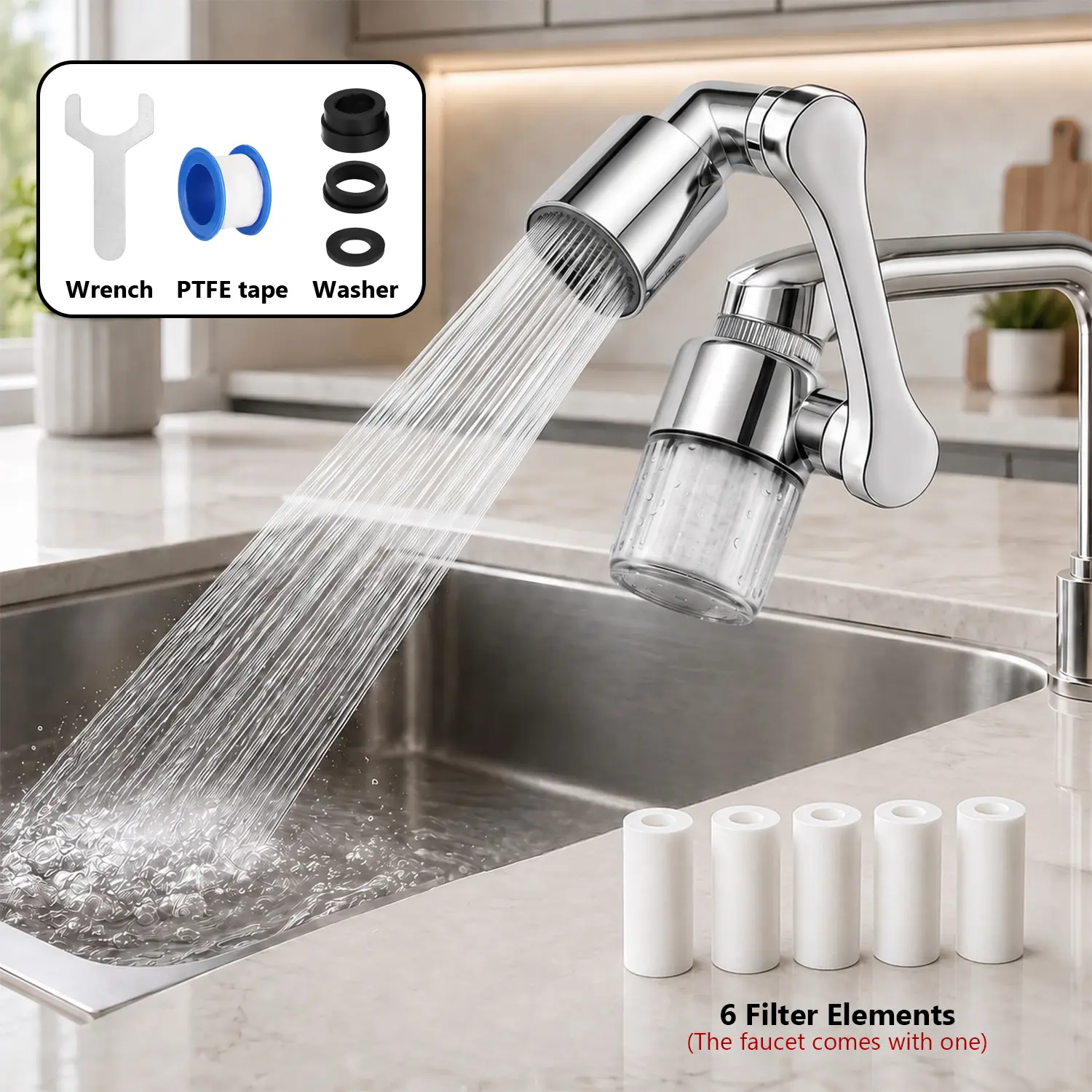 1440° Sink Faucet Aerator Extension Swivel Faucet Extender, 2 Sprayer Modes Rotatable Bathroom Kitchen Head Replacement Tap Attachment with Filter for G 1/2", 55/64",15/16" all-angle  control