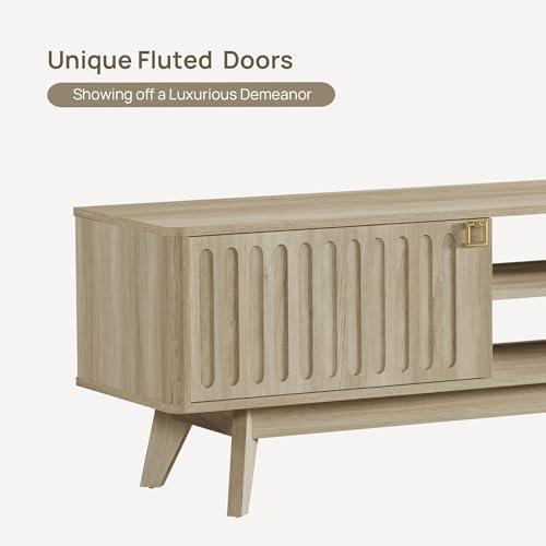 SICOTAS TV Stand for Living Room, 70" Long TV Stand Entertainment Center with 2 Storage Cabinets, Modern Fluted-Door Media TV Console Credenza Table for 65/75/80 Inch TV, Light Oak