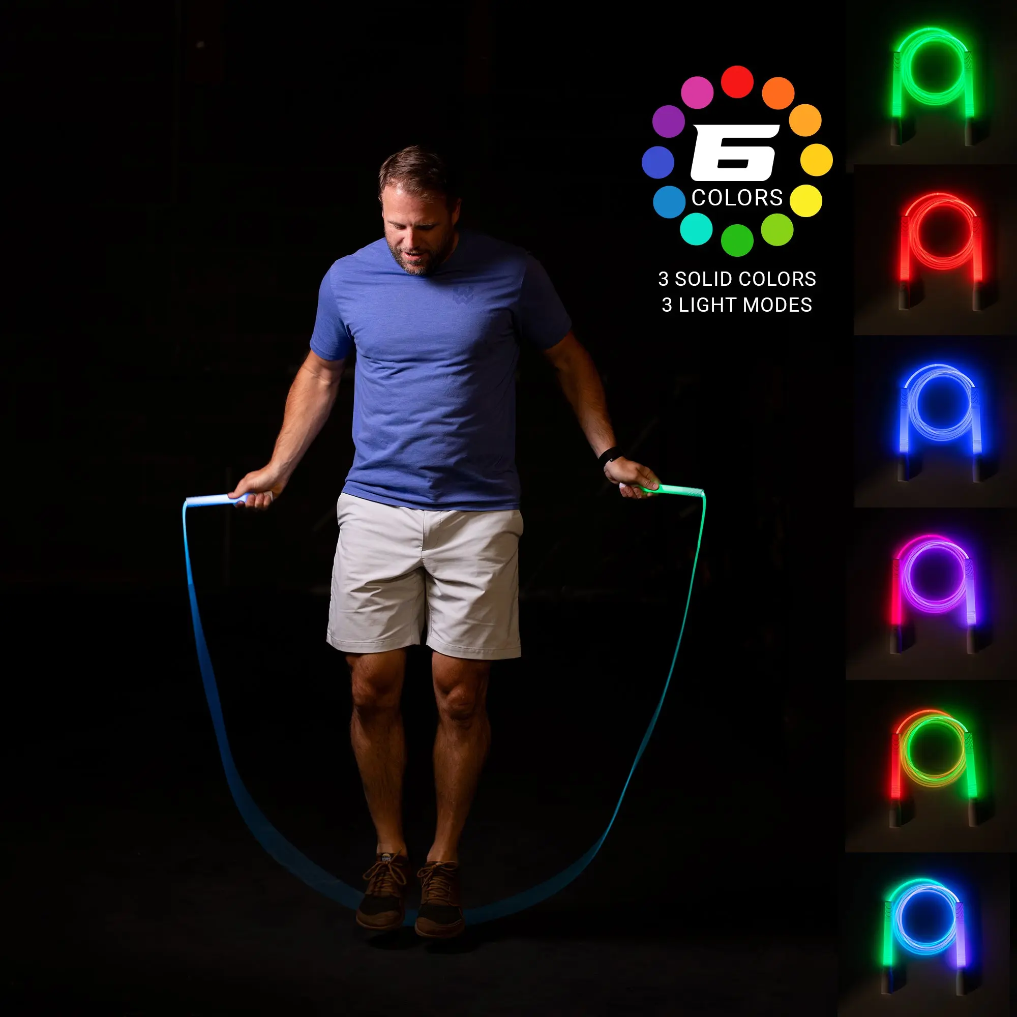 Elite Jumps - Light Show LED Jump Rope - For Kids & Adults - Durable & Lightweight - Adjustable Length & USB Rechargeable - Tangle-Free Jumping Rope for Fun & Exercise - 6 Vibrant Colors