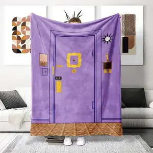 Friends TV Show Inspired Laugh-Out-Loud Door Design Soft Flannel Blanket Purple Door Graphic with Yellow Accents - All-Season Cozy Throw for Bed Couch Camping Travel Perfect Gift for Friends Fans Birthday Christmas Lightweight Warm Flannel Blanket