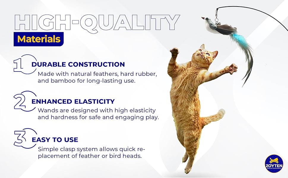 Cat Toy Wand Auto Interactive Toys for Indoor Cat 10 in 1 Hands-Free Natural Bird Feather Ball Toys, Suction Cup Pet Dancing Playing Toy