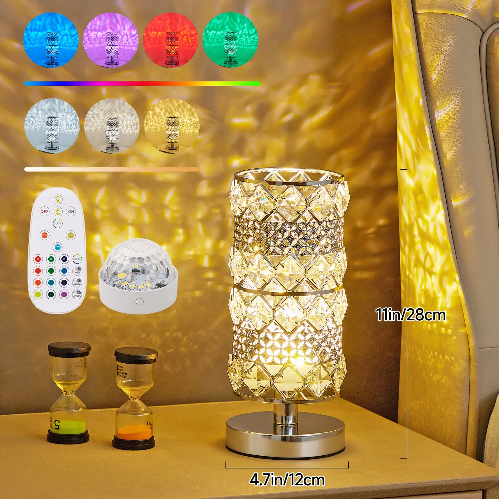 Aesthetic Crystal Table Lamp - Wireless Rechargeable LED Bedside Lamp with RGB Lighting, Remote Control & Adjustable Brightness, Decorative Bedroom Lamp for Room Decor, Desk & Gift