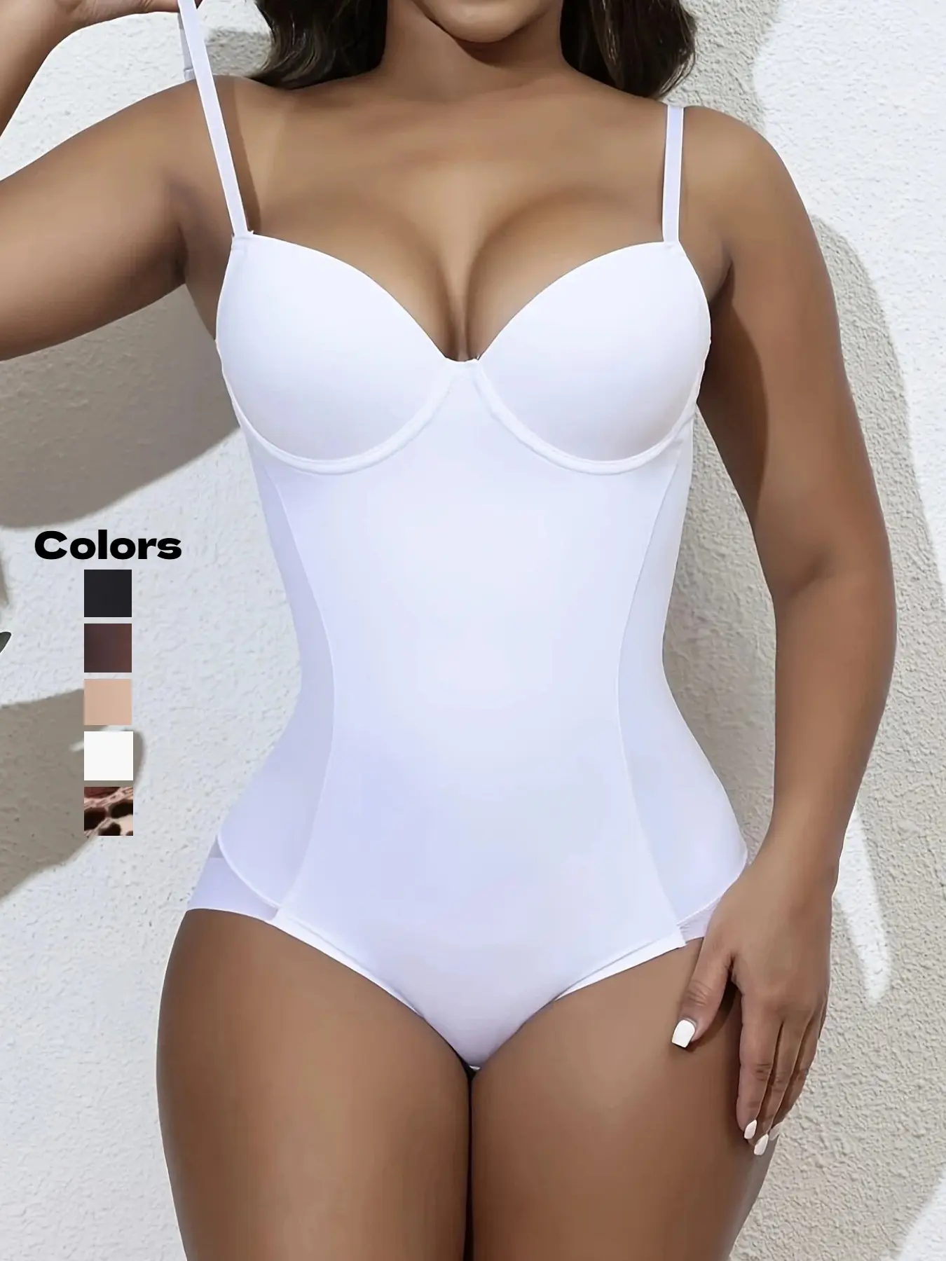 Women's Basic Ruched Pleated Contrast Mesh Sheer Push Up Fit Body Shaping Shapewear Underwear Bodysuit, Shaper Bodysuits, Adjustable Spaghetti Strap Sweetheart Neck Tummy Control Shaper, Ladies Shapewear, White