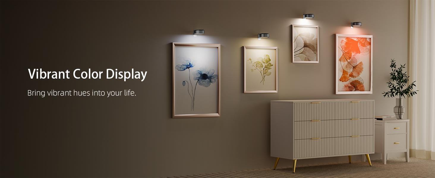 EZVALO Picture Lights for Wall,14 Color(3 Color Temps&12 RGB),2000mAh Rechargeable Battery Magnetic Poster Lights with 2 Color Temps&12 RGB,Remote Dimmable Timer Painting Light,Wall Decor Light for Art Display,Frame