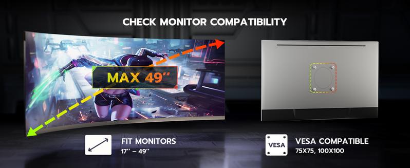 ARES WING Heavy Duty Single Monitor Arm for 49'' & 44 Lbs Ultrawide Screen, Compatible with Samsung Odyssey G9 and LG Monitor, RGB Desk Arm, 360 Rotation Adjustable Single Mount