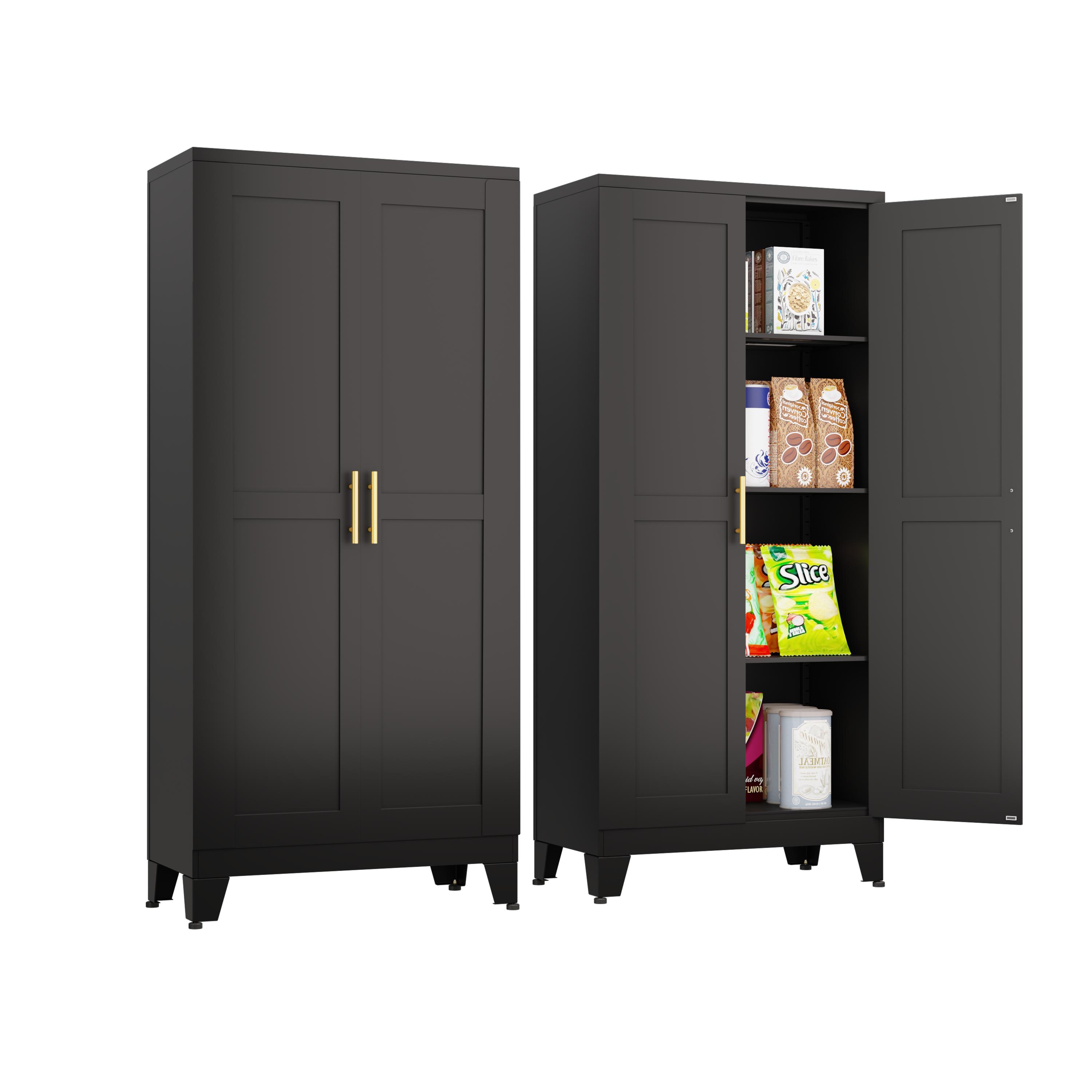 Metal Pantry Cabinet 61" with 2 Doors and Adjustable Shelves Kitchen Storage Cabinet with Gold Handles - Versatile Storage for Kitchen, Bathroom, Dining Room, Utility Room Furniture Metal Pantry Cabinet 61" with 2 Doors and Adjustable Shelves Kitchen Storage Cabinet with Gold Handles - Versatile Storage for Kitchen, Bathroom, Dining Room, Utility Room Furniture