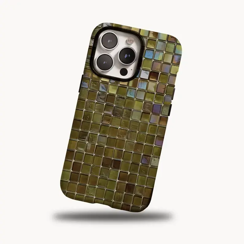 Mosaic tile style patterned phone case Cover for iphone 17 phone case 16 pro max 15 Plus 14 13 12 11 Cute, clear, military-grade, high-end, durable, shockproof, and drop-resistant 2-in-1 glossy phone case