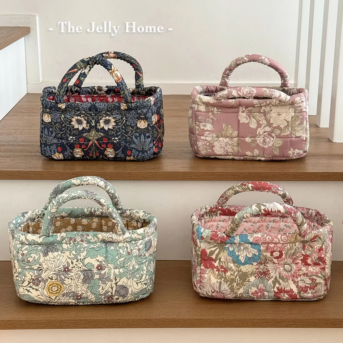 TJHome Small quilted storage basket with large floral pattern, vintage floral design, wear-resistant molded construction, handheld desktop design, portable—ideal for storing small miscellaneous items.