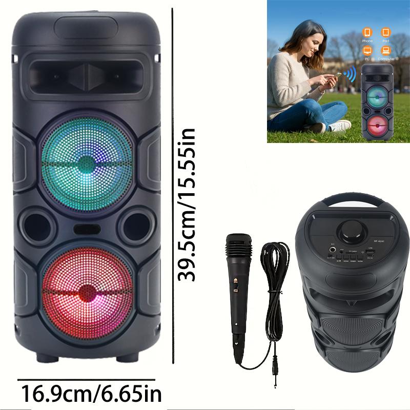 Professional Large Bluetooth Speaker with Microphone, Portable Design with Subwoofer Party Box for JBL, with LED Light, Compatible with BT/USB/TF/AUX/FM/TWS/MIC/EQ Functions, Professional Karaoke. Ideal Gift for Birthdays, Christmas, New Year.