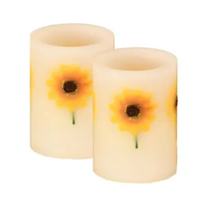 LumaBase Battery Operated Wax LED Candles, Dried Flowers - Set of 2 for Home Decor