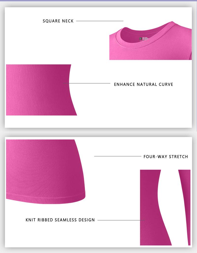 OQQ Women's 3 Piece Long Sleeve Tops Crew Neck Stretch Fitted Underwear Layer Tee Shirts Floral Plain Casual - Polyester, Womenswear Comfort Nylon