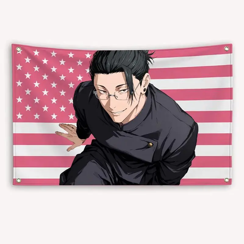 Jujutsu Kaisen Geto Suguru American Flag Print Anime Art Tapestry, Decorative Lightweight Hanging Home Decor for Outdoor Garages, Tear‑Resist Fabric