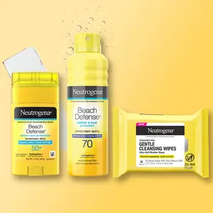 Neutrogena Beach Ready Collection featuring Water Resistant SPF Sheer Stick & Spray plus Gentle Cleansing Wipes for SPF Removal