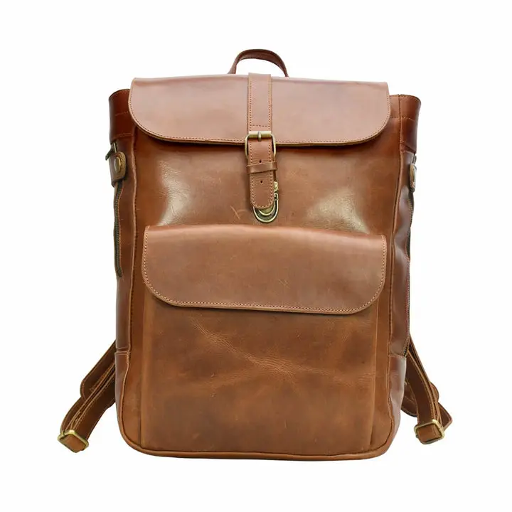 Traveler Leather Backpack Genuine Leather Laptop Backpack for Men Women Travel Business School Office Bag