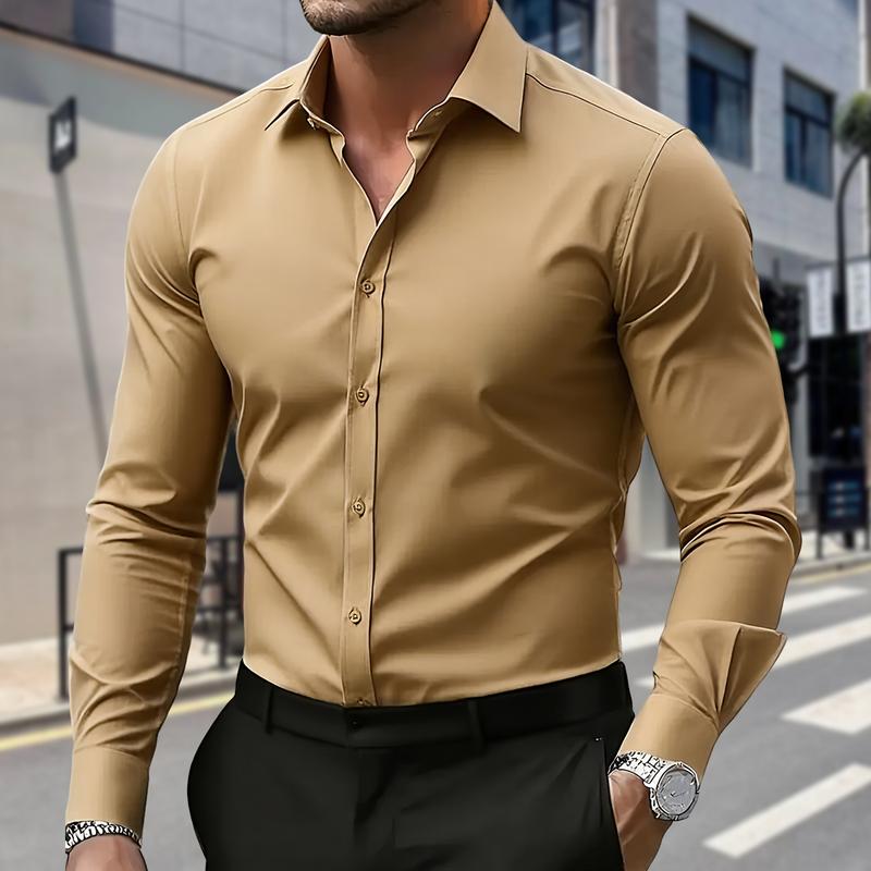 Men's Business Shirt - Simple and Minimalist Daily Wear for Work Settings. Durable and Long-lasting High-Quality Sewing. Smooth Texture. Classic Colors of Black, White and Blue. Breathable with Ice Silk Technology, No Sweating Problem.