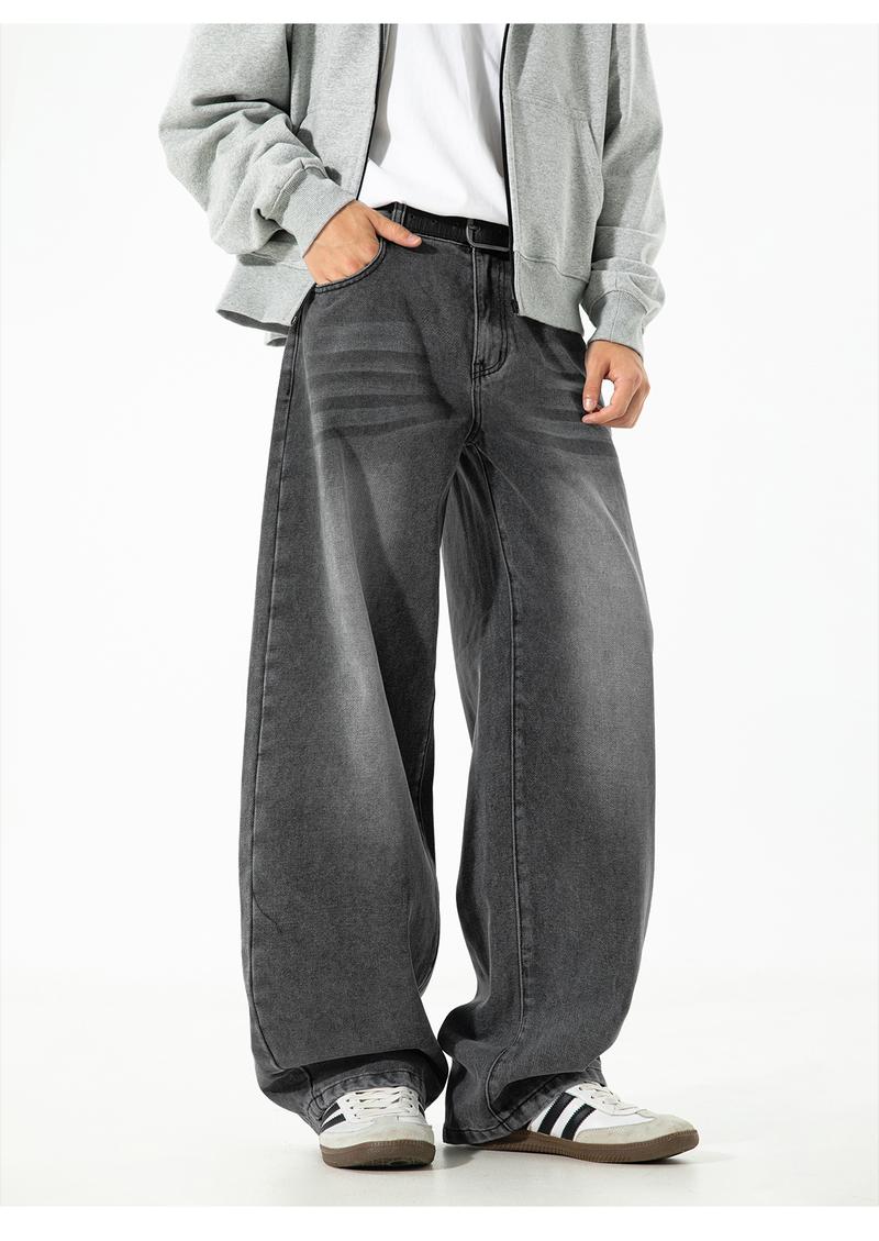 Men's Vintage Oversized Jeans for Fall, Washed Distressed Trendy Brand Loose Straight Leg Pants, Unisex Street Style Minimalist Versatile Fashion Floor-Length Jeans, Men's Denim Pants, Youthful Popular Student Pants, Soft Comfortable Fabric, Suitable for