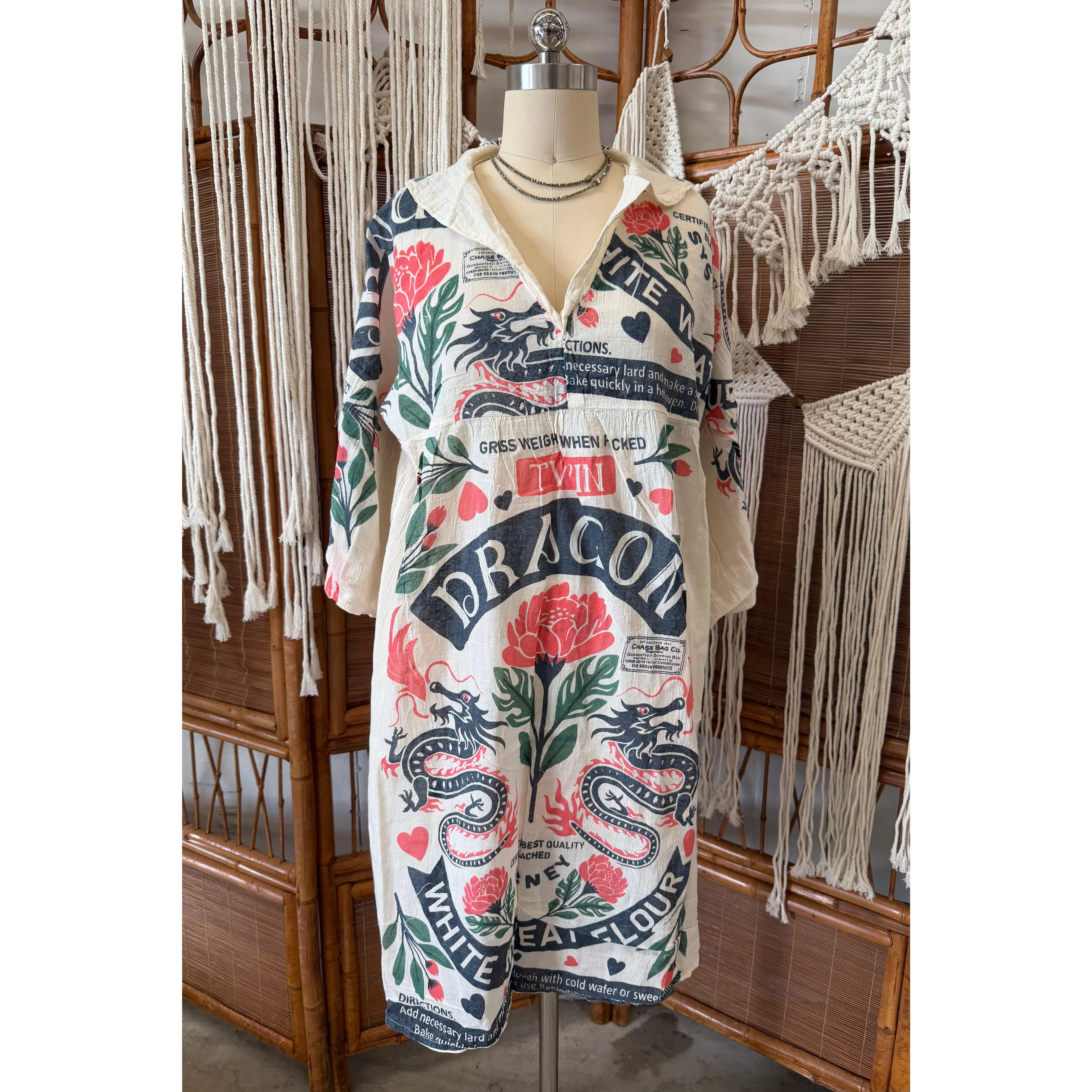 The Dragon  Collard Lightweight Cotton Midi Dress