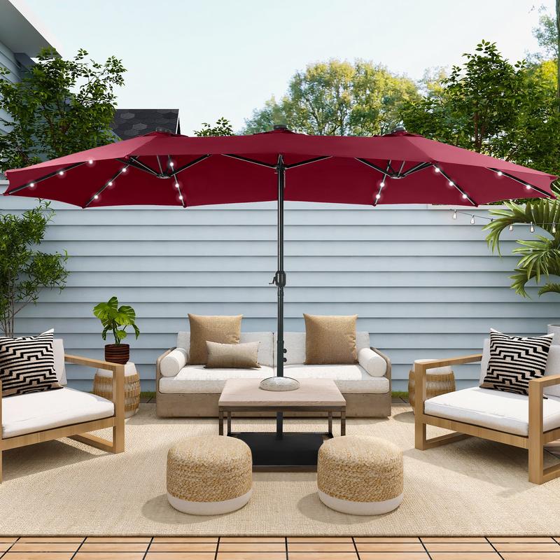 【LED Light Option】Sophia & William 15ft Large Outdoor Patio Umbrella with Base – LED Light Option, Double-Sided, Crank Handle, Waterproof