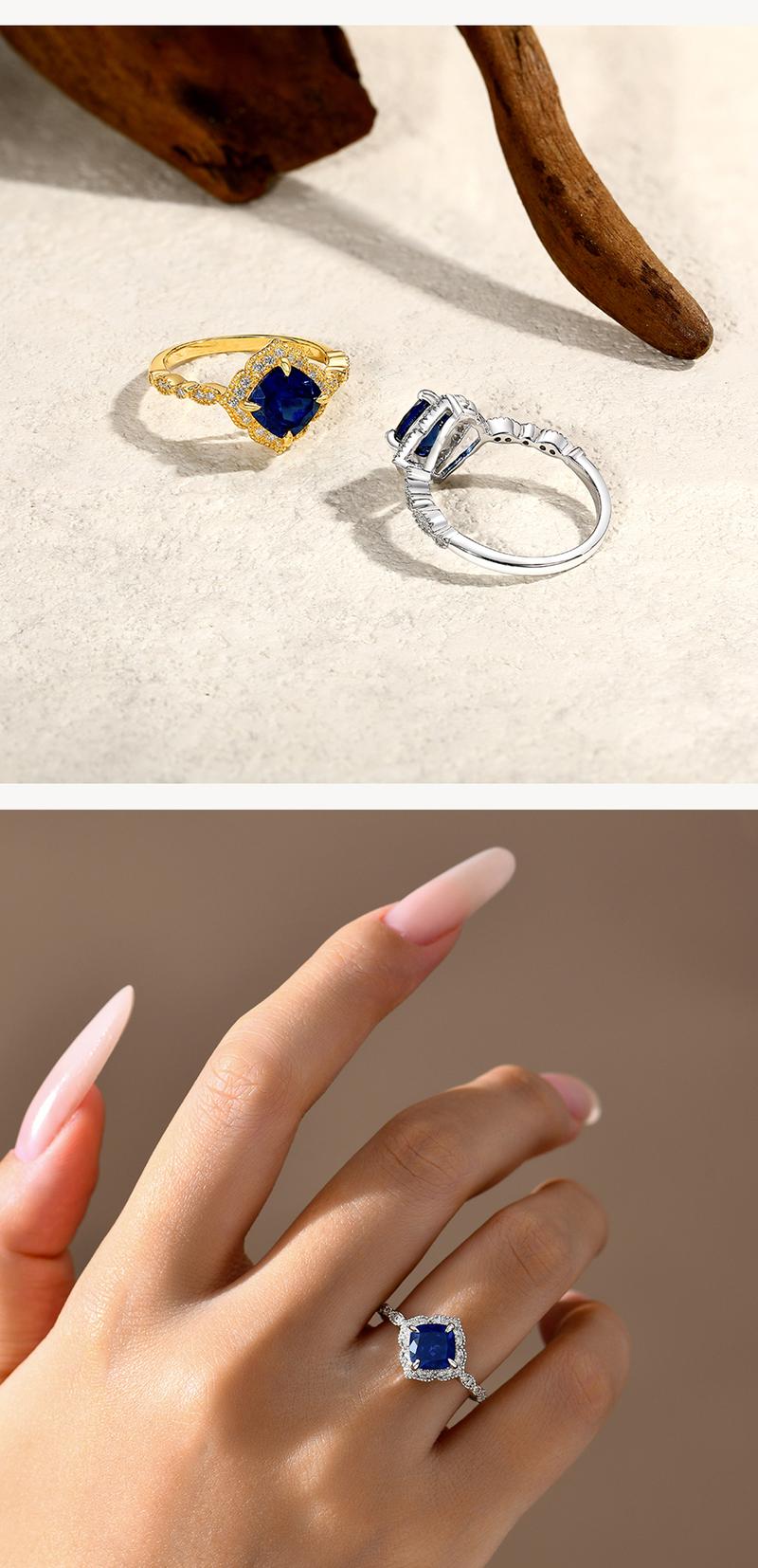 ATTAGEMS Cushion Cut 7.7mm Lab-Created Blue Sapphire Ring for Women 925 Sterling Silver Rings Fine Jewelry Party Holiday Engagement Gift R281 ATTAGEMS Cushion Cut 7.7mm Lab-Created Blue Sapphire Ring for Women 925 Sterling Silver Rings Fine Jewelry Party Holiday Engagement Gift R281