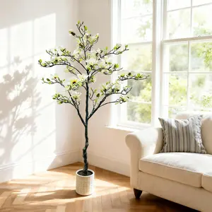 6FT Artificial Magnolia Tree in Pot, Magnolia Flowers, Faux Flowering Tree with Realistic Blooms, Faux Potted Plant, 6 ft Artificial Plants Indoor