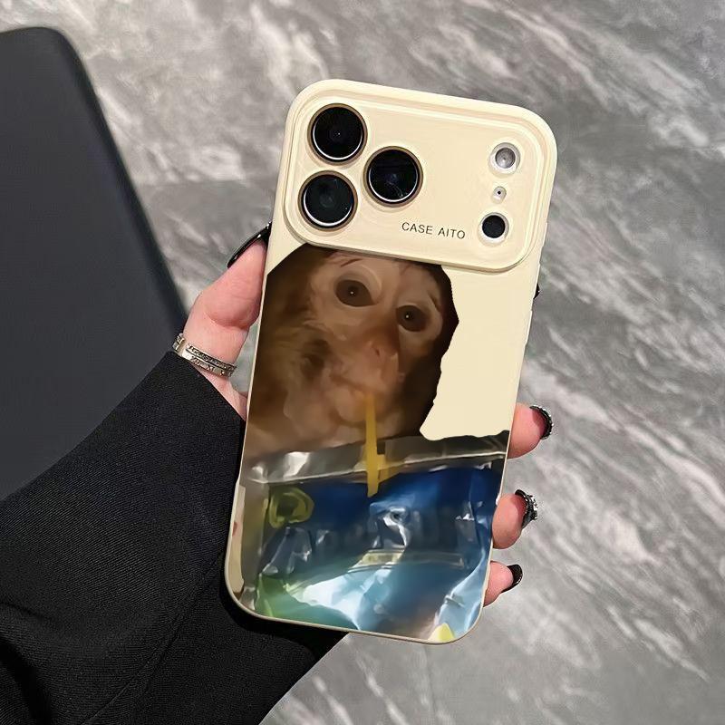Funny Monkey Drinking Water Case for iPhone 17 Pro Max 17Air 17 16E 16 15 14 13 12, Ultra Skin-Friendly TPU, All-Inclusive Glass Lens Protection, Aesthetic Creative Animal Gift, Dopamine Ins Style Fun Cover, Shockproof Slim Case, Lens Window Design