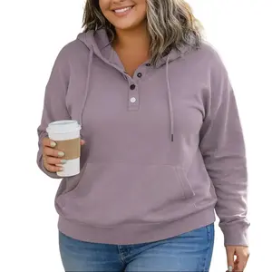 Women's Plus Size Hooded Sweatshirt - Button Collar, Drawstring Hood, Long Sleeve Pullover Top for Casual Gym Vibe, Soft Fabric Pairable with Pants & Leggings summerwins