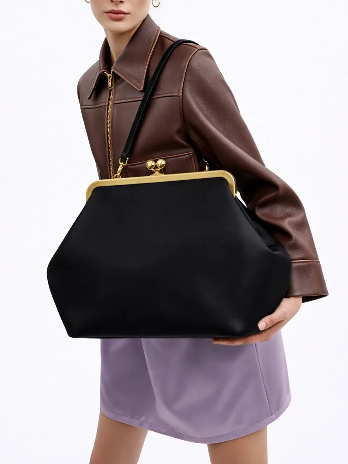 Women's Shoulder Handbag, Large Clutch with Kiss Lock, Designer-Inspired Runway Style, Classic Trendy Casual Everyday Shoulder Bag, Casual Fashion Bag