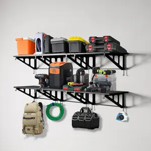 2' x 3'Heavy Duty Steel Garage Wall Shelving, 2-Pack Garage Shelves Wall Mounted,Wall Shelf Garage Organization System with Hooks,660lbs Weight Capacity,Holds 330 lbs Each