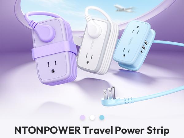 NTONPOWER Travel Power Strip, Cruise Essentials 7-in-1 Compact Portable, 4 AC Outlets 3 USB Ports (USB-C Fast Charging 65W/15W),  4FT Wrapped Around Extension Cord Home Office,  Perfect Gift for Purple & Blue Travel Essentials