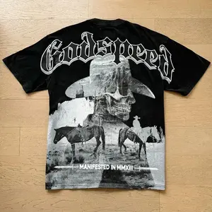 25SS New God skeleton speed T Shirt Men High Street Casual Vintage Wash Black Print Short Sleeve Tees ,Oversize Hip Hop Tops